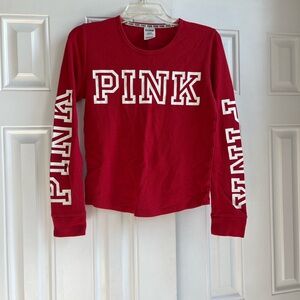 Red Long Sleeve Shirt with PINK Logo